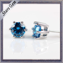 La mode 3.0mm brille des bijoux bleus de boucle d&#39;oreille dans l&#39;argent de Stering